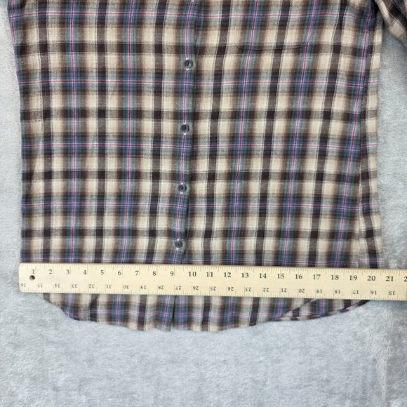 Uniqlo Shirt Womens Large Brown Beige Plaid Button Down Long Sleeve 100% Cotton - Picture 9 of 13